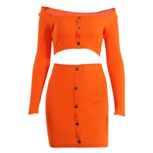 Load image into Gallery viewer, 2019 Sexy Off Shoulder Two Piece Set Solid Button Bodycon