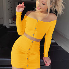 Load image into Gallery viewer, 2019 Sexy Off Shoulder Two Piece Set Solid Button Bodycon