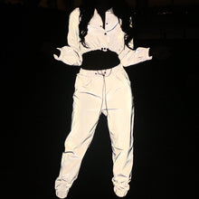 Load image into Gallery viewer, Women Sexy Reflective Tracksuit Night Version Buttons Crop Top