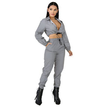 Load image into Gallery viewer, Women Sexy Reflective Tracksuit Night Version Buttons Crop Top