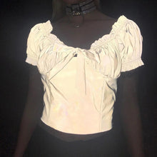 Load image into Gallery viewer, Women Sexy Reflective Tracksuit Night Version Buttons Crop Top